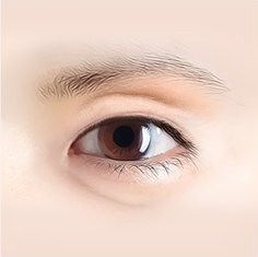 윗눈꺼풀이 꺼지고 눈두덩이 함몰된 한쪽 눈 클로즈업 일러스트