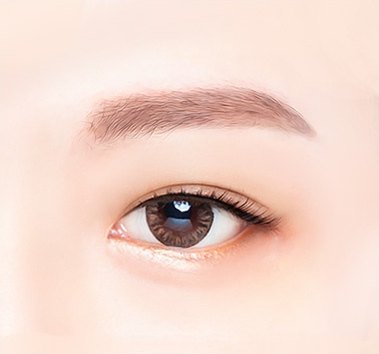 수술 후 결과 일러스트 — 또렷하게 떠진 눈과 정돈된 눈썹, 처짐 없는 눈꺼풀