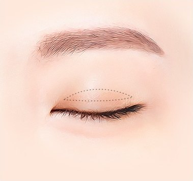 감은 눈꺼풀 위에 점선으로 쌍꺼풀 라인을 디자인한 일러스트